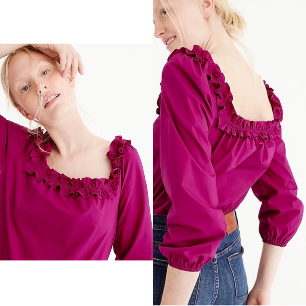 J CREW Ruffle Penny Top Long Sleeve Sz Small